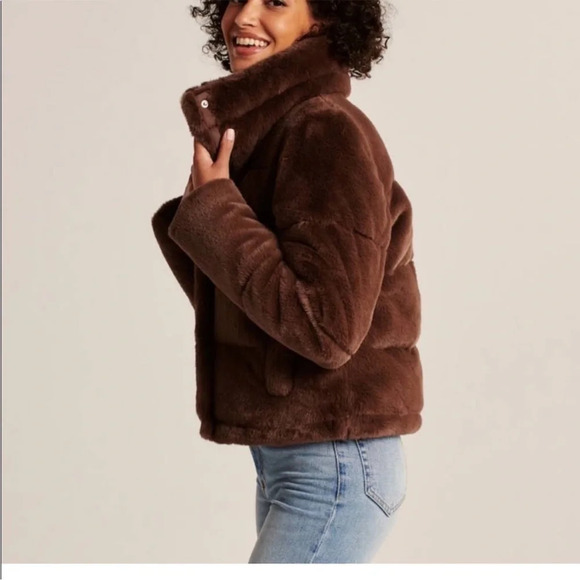 Abercrombie & Fitch Brown Faux Fur Mini Puffer - Picture 7 of 11